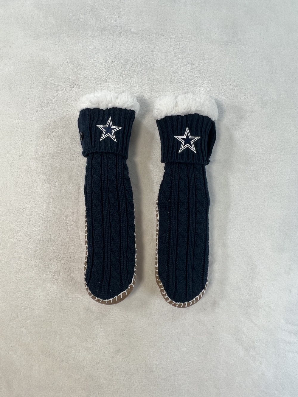 Dallas Cowboys Navy Blue Cable Knit Sherpa Lined Slipper Boots Star Logo Mens L - Picture 2 of 7